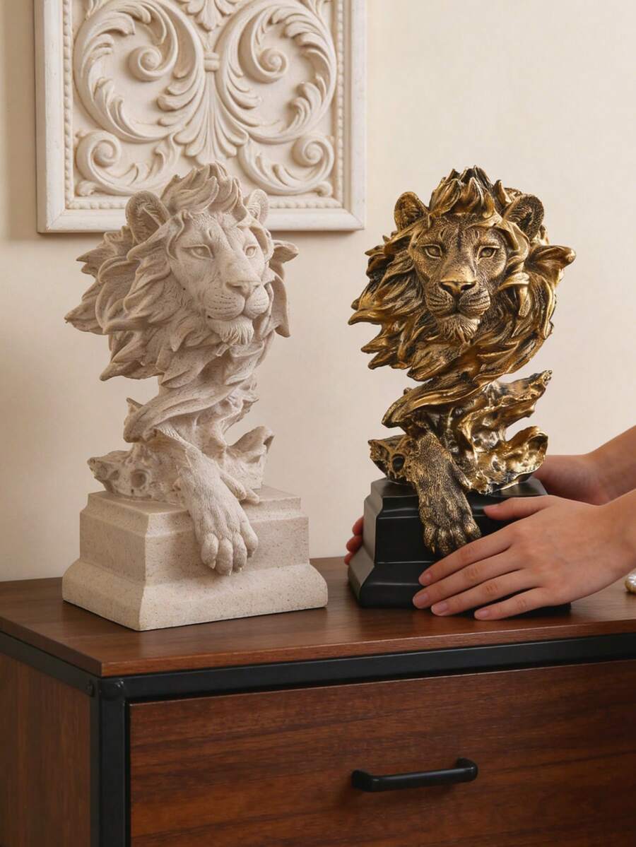砂岩狮子——百兽之王——家居/书房/客厅摆件，精美收藏品，男士最佳礼物，金色，适用于客厅、卧室、书房、婚礼、节日氛围、情人节、结婚礼物、最佳节日礼物、展示架装饰、生日礼物、毕业礼物等。 - 多色 - 查看 1