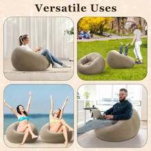 1pc Flocking Beanless Inflatable Lounge Chair - Multifunctional Portable Sofa With Round Single Design - Living Room, Office Lunch Break, Outdoor Picnic, Camping, And Relaxation Rosy Gray Purplish Blue - 藏蓝色 - 查看 10