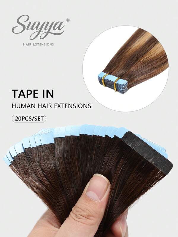 SUYYA Tóc Nối Tóc Không Đường Nối, Keo Dán, 100% Tóc Thật Remy Chất Lượng Salon, Màu Nâu Sô Cô La đến Vàng Caramel, Tóc Thẳng, Chất Lượng Salon, Dành Cho Nữ