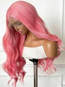 13X4 HD Free Part Pink Lace Front Wigs Long Body Wave Hair Glueless Wigs Soft Pink Colored Wigs Heat Resistant Fiber Hair Synthetic Lace Front Wigs For Women Daily Party Cosplay Use - 粉色 - 查看 7