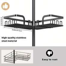 Adjustable Tension Pole Shower Caddy 5 Tier - Corner Bathroom Organizer With Hooks, 43.5-120 Inch Rustproof Iron Shelf Rack, Floor To Ceiling Storage, Black - Black - View 4