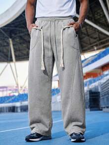 EVRINFINITE 男士时尚宽松阔腿休闲运动裤，超大码裤子 - 淺灰色 - 查看 1