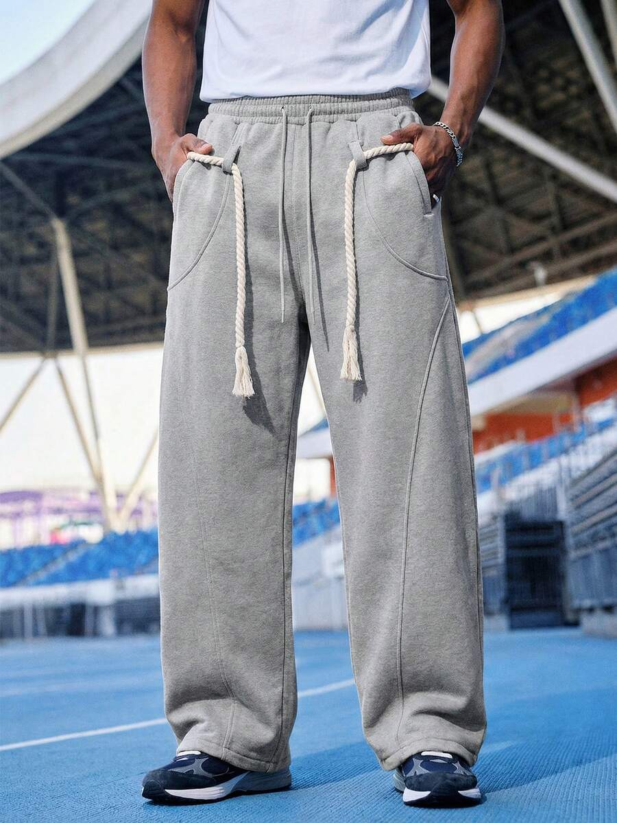 EVRINFINITE 男士时尚宽松阔腿休闲运动裤，超大码裤子 - 淺灰色 - 查看 1