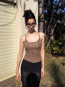 时尚豹纹针织无袖上衣，适合约会、街头、返校派对、单身派对等场合，夏季修身吊带衫。 - 豹紋 - 查看 3