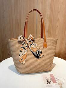 两件套草编包和帽子，大容量编织手提包，刺绣草帽，适合夏季海滩度假 - 彩色 - 查看 7