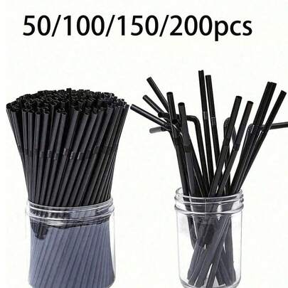 50/100/200pcs Black Soft Straws, Coffee Stirrers, Suitable For Milkshakes, Smoothies, Bubble Tea, Iced Coffee, Suitable For Bars, Clubs, Restaurants And Home Use, School Supplies, Back To School Season