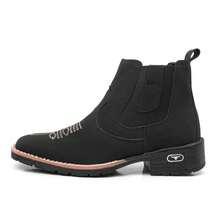 Men's Country Ankle Boot, Casual Suede Cowboy Boot, Comfortable And Durable. - 黑色 - 查看 5