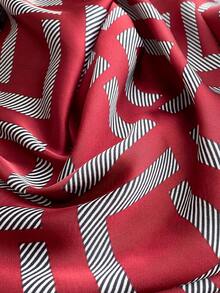 1 pieza Pañuelo de seda sintética con estampado geométrico elegante, chal versátil para mujer, adecuado para la playa, protección solar, accesorio de moda, vacaciones, accesorios, esencial de viaje - Rojo - Ver 4