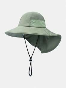 1 chiếc mũ chống nắng ngoài trời cho trẻ em kèm bảo vệ cổ, mũ tai bèo rộng vành chống tia UV, kiểu dáng unisex. - màu đặc - Xem 9