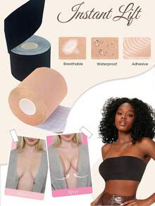 Elastic Bra Women's Chest Binding Strap,Enhancing Small And Large Breasts, Summer Sweat-Proof, Prevent Bulging, Applicable For A-E Cup Sizes, Suitable For Wedding Dresses, Backless Outfits, Multiple Wearing Methods, Anti-Bulge Patches, Muscle Tape - A - View 3