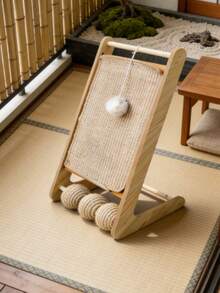 Vertical Cat Scratcher With Hanging Toy Natural Sisal Wooden 2-In-1 Scratching Board Durable Claw Grinding Toy For Indoor Cats To Keep Them Entertained - one-size - View 7