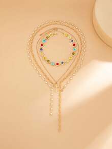 5 Pieces/Set Of Vintage Metal Sun Cross Pendant Long Necklace, Bohemian Colored Crystal Necklace, Luxurious Diamond Necklace, Suitable For Couples' Daily Wear - Multicolor - View 5