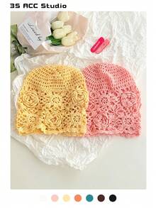 Y2K 时尚亮片网眼帽,镂空透气编织针织帽,复古百搭轻便宽松无檐帽,复古可折叠设计,女士粉彩色系,春夏款 - 涼帽 - 查看 14