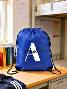 1/3/5pcs Custom Initial Name Drawstring Backpack, Personalized Waterproof Nylon Gym Sack, Perfect For Easter, Mother's Day, Father's Day, Graduation Season, Birthday, Back To School, Summer Camp, Ideal For Gym, Sports, Beach, Travel, School Daily Use - Multicolor - View 5