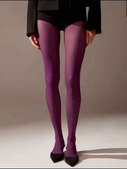 1 Pair Matte Vintage Purple Pantyhose, Elegant & Commuter Style