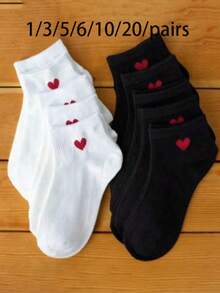 1/5/10/20 双装 女士/情侣可爱心形多功能短袜，适合日常、度假、户外穿着 - 黑與白 - 查看 9