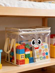 1 pezzo Grande scatola di stoccaggio pieghevole e trasparente con cerniera e maniglia, anti-polvere, in plastica spessa per un facile accesso, adatta per libri, vestiti, ideale per la cameretta dei bambini - Multicolore - Visualizzare 5