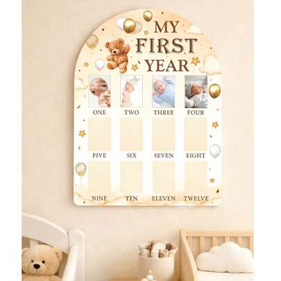 1件装木质婴儿纪念相框，新生儿日历照片展示板，婴儿派对装饰，新生儿周岁里程碑相框，生日装饰，婴儿派对装饰，育婴室用品，婴儿童年纪念板，送给男宝宝和女宝宝的礼物