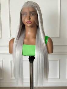 Silver Grey Straight Wig Synthetic Lace Front Wigs Elegant Casual 13x4 Lace Frontal Wig Free Parting Synthetic Lace Front Wigs Natural Looking Synthetic Heat Resistant Fiber Party Daily Use For Girls Daily Party - 灰色的 - 查看 7