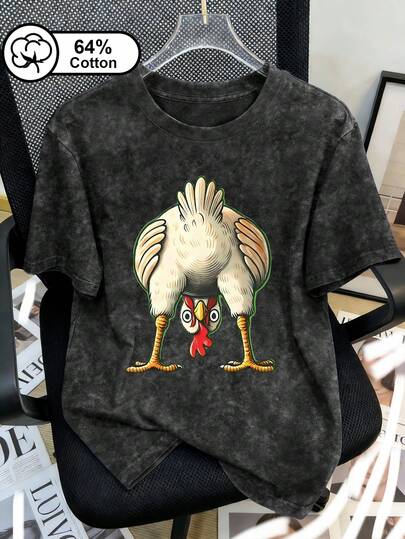 Camisetas para mujer de talla grande, con estampado de gallo extravagante, camisetas de manga corta de talla grande con lavado de copos de nieve retro, adecuadas para uso al aire libre, blusas de mujer, ropa de verano, estampados gráficos.