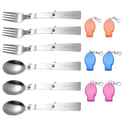 Foldable Uring Spoon 12pcs Travel Fork And Spoon Set With 6 Sge Boxes Portable Foldable Utensils For Lunch Box Durable 304 Stainless Steel Cam Spoon And Fork Set