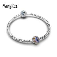 Bộ hạt charm Manyilus bằng bạc Sterling 925 hình bầu trời sao và mặt trăng, đính đá Cubic Zirconia và men, phù hợp với vòng tay hoặc dây chuyền nguyên bản, món quà trang sức đeo hàng ngày dành cho phụ nữ. - Nhiều màu - Xem 4