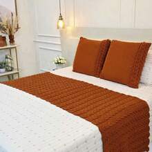 Knitted Blanket Footboard Kit For Queen King Sofa Bed Cozy Home Decor + 2 Cushion Covers - Golden Amber - View 7