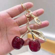 1pc Unique Shiny Cherry Shaped Pendant, New Cherry Crystal Pendant, Keychain Pendant, Cherry Decor Keychain With Clasp, Shiny Resin Product, Suitable As Bag Accessory, Suitable For Women Handbag - Red - View 6
