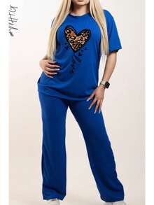 Conjunto de 2 Piezas Oversize Unicolor para Dama Mujer Amplio y Holgado de Blusa de Cuello Redondo Unicolor con Manga Corta y Hombros Caídos Cómoda y Pantalón Oversize Holgado Unicolor Sin Bolsillos Moda Otoño Primavera y Verano Estilo Casual y Versatil para Todo Tipo de Ocasion - azul real - Ver 4