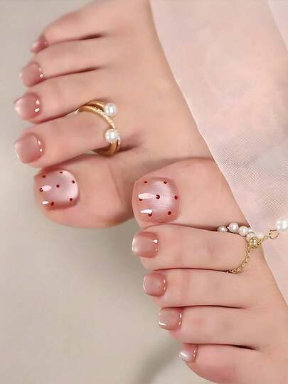 24 Pieces Of Short Square Toenail Acrylic Manicure Patches, Polka-Dot Cat-Eye Press-On Nails And Toenails, Including 1 Piece Of Jelly Glue And 1 Nail File, Suitable For Parties, Events, And Daily Wear. Suitable For Women And Girls. Includes Manicure Tools. Shapeable Manicure Set