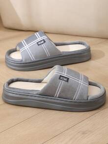 1 Pair Plaid Casual Linen Letter Print Slippers, Comfortable For Home, Party, All Seasons - Grey - View 3