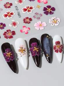 2片果冻花瓣兰花美甲贴纸 5D立体浮雕粉紫色芙蓉花卉雕刻珠子造型春夏美甲贴 DIY饰品装饰婚礼/节日美甲用品 - 彩色 - 查看 6