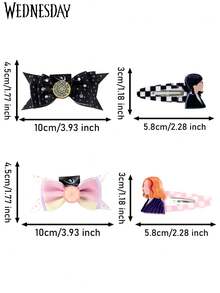 4PCS Wednesday Officially Licensed Cute Cartoon Hair Clips Fashion Hair Claw Anime Character Girl Hair Accessories Set MGM - Multicolor - View 4