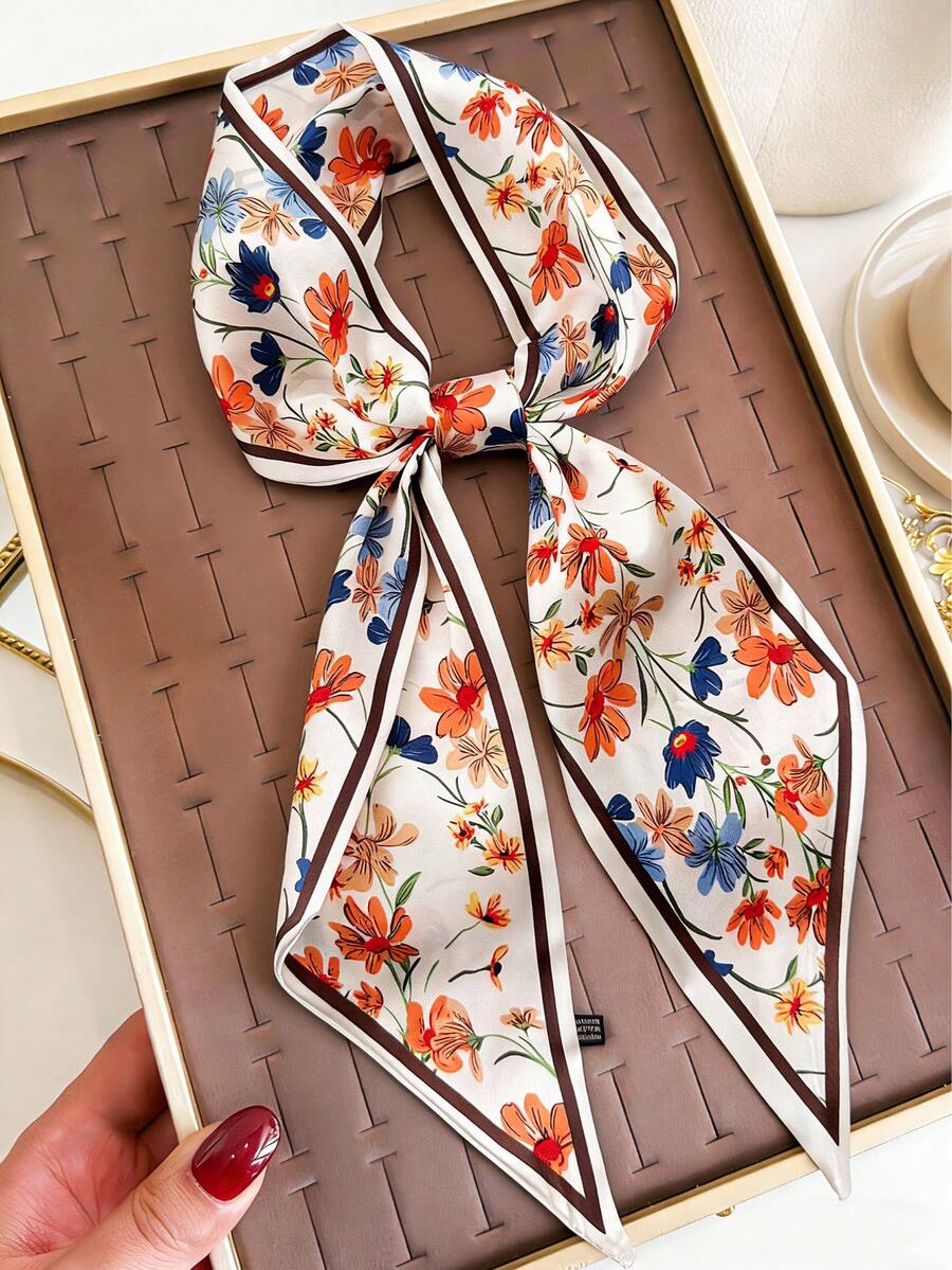 1pc Women's Fashion Carriage Print Silk Scarf/Headband, Versatile Neck Scarf To Enhance Your Overall Look - Multicolor - View 1