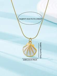 1Pc 18K Gold Plated Beach Necklace For Women - Stainless Steel Chain With Seashell & Sea Horse Pendant, Bohemian Layered Necklace Set For Daily And Vacation Wear - Multicolor - View 4