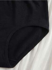 12-16 Years Old Teen Girls 5-Piece Set Minimalist Seamless Mid-Waist Panties, Comfortable Solid Color Basic Triangle Underwear, Daily Underwear For Adolescence, Sports Panties - Black - View 6