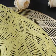 4/6pcs 15-Inch Gold Circular Leaf Placemats, Embossed Hollow Design, Suitable For Daily Dinners, Weddings, Decorative Centerpieces, Gold Wedding Decor - Gold - View 9