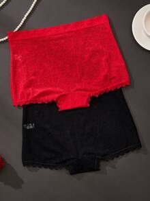 2pcs/Set Women Lace Patchwork Underwear, Simple Romantic French Style Briefs - Multicolor - View 2