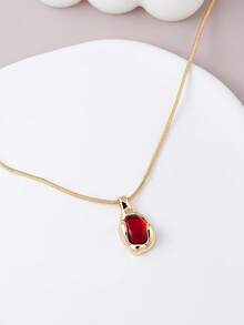 1 chiếc dây chuyền mặt đá quý màu đỏ hình học thanh lịch, phù hợp cho phái nữ đeo hàng ngày, dự tiệc và hẹn hò. - Vàng - Xem 4