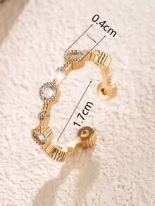 1 pièce Bague pour femme, bague sertie de zircone cubiques super brillants de conception de niche, bande ouverte réglable, polyvalente pour le port quotidien et les cadeaux - Anneau ouvert - Voir 6