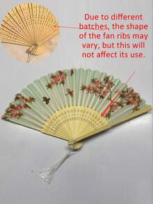 1pc Retro Folding Fan, Tassel Handheld Bamboo Fan, Crabapple Fan, Bamboo Fan, Painted Fan, Folding Hand Fan, Wedding Hand Fan, Party Hand Fan, Decorative Fan, Elegant Casual Style, Mother's Day Gift, Birthday Gift, Back To School Gift, Home Decor, Bamboo Art Ornament, Beach Essentials, Graduation Season, Commencement, Congrats Grad, Graduation Party, Travel Hiking Essentials, Camping Essentials, Portable Tools, Summer Essentials, Summer Portable - Multicolor - View 9