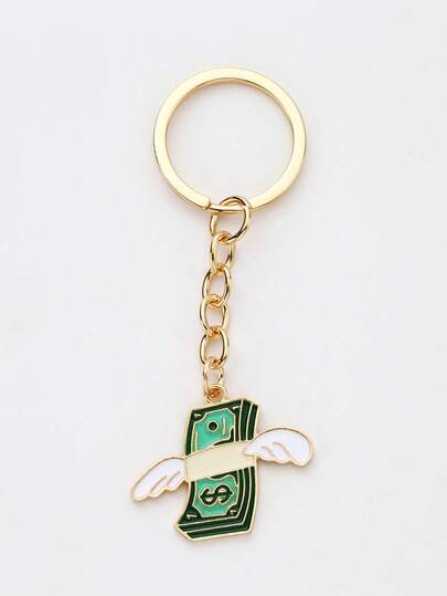 1pc Men's Alloy Oil Drop Dollar Shape Keychain, Creative Wing Dollar Keychain, Delicate Floating Dollar Keychain Pendant, Bag Charm, Gift For Friends