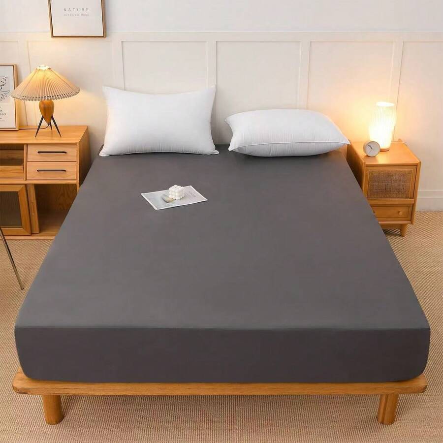Fitted Sheet 160 X 200 Cm, Box Spring Bed Topper, Polyester Microfibre Material, Bed Sheet For Mattress Height Up To 30 Cm, Soft Fitted Sheet, Light Grey - Dark Grey - View 1