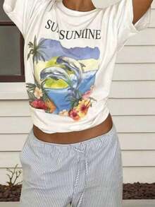 Summer TopsWomen Y2k Oversized Graphic Tees Floral Print Short Sleeve Crewneck T Shirts Loose Fit Summer   Tops For Teen Girls Aesthetic Clothes 2000s Beach Shirts For Women StreetwearLoose And Comfortablesummer Clothes Summer Outfits For Women - 紅色 - 查看 10