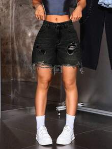 Blaue elastische Skinny Shorts, sexy lässige Washed Denim-Shorts für Frauen, geeignet für Zuhause, Alltag, Frühling/Sommer/Herbst - Blau - Übersicht 9