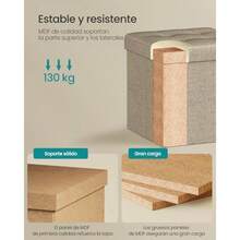 SONGMICS - Otomano de Almacenamiento reposapiés pequeño Plegable otomano Taburete de pie de 11.8 Pulgadas otomano cubeta con Almacenamiento Carga hasta 200 Libras para Sala de Estar recámara - Camello marrón - Ver 4