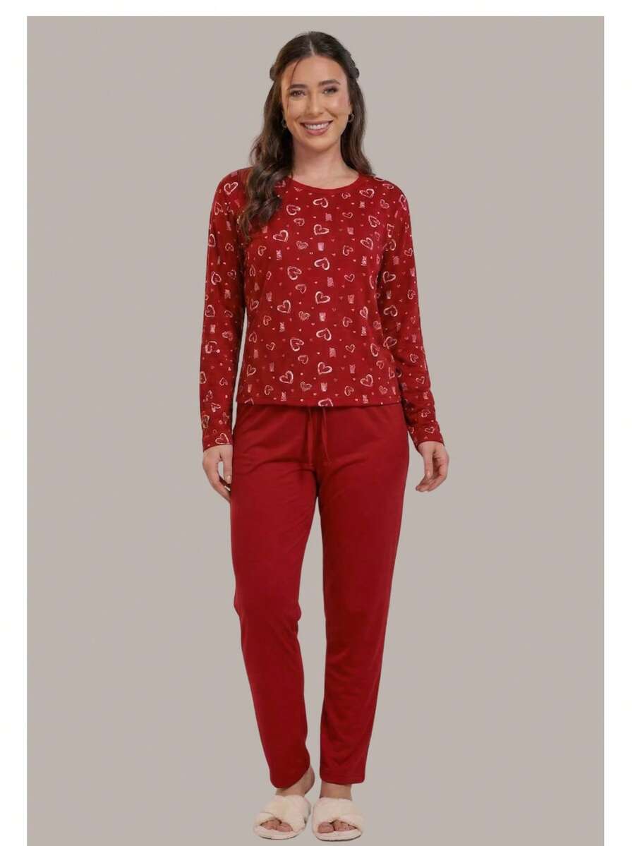 Long Suede Pajamas For Cold Winter, Women's Long-Sleeved Warm Pajamas - 紅色 - 查看 1