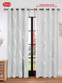 2pcs Silver Foil Wave Blackout Curtains, Heat Insulation And UV Protection, Suitable For Living Room, Bedroom, Balcony And Other Window Decoration - Multicolor-a - View 40