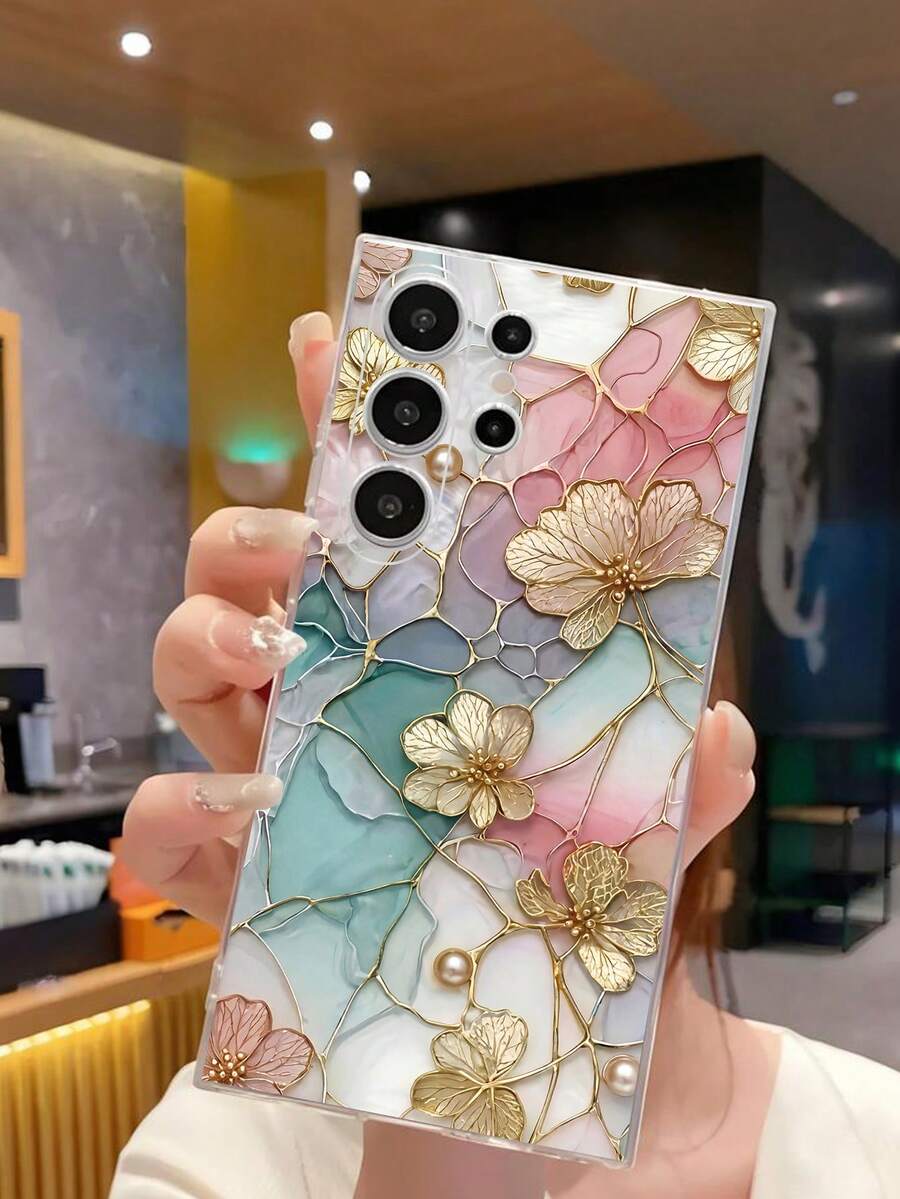 1个时尚幸运金花珍珠透明软手机壳,兼容三星Galaxy A04e/12/A13/A14/A34/A50/A52/A53/A54/S21/S22/S23/S24/S25/S25Ultra - 無色 - 查看 1