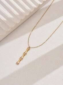1 pieza Collar colgante de bambú con strass de acero inoxidable, collar minimalista adecuado para uso diario, ir al trabajo y vestimenta casual de mujer - Dorado - Ver 3